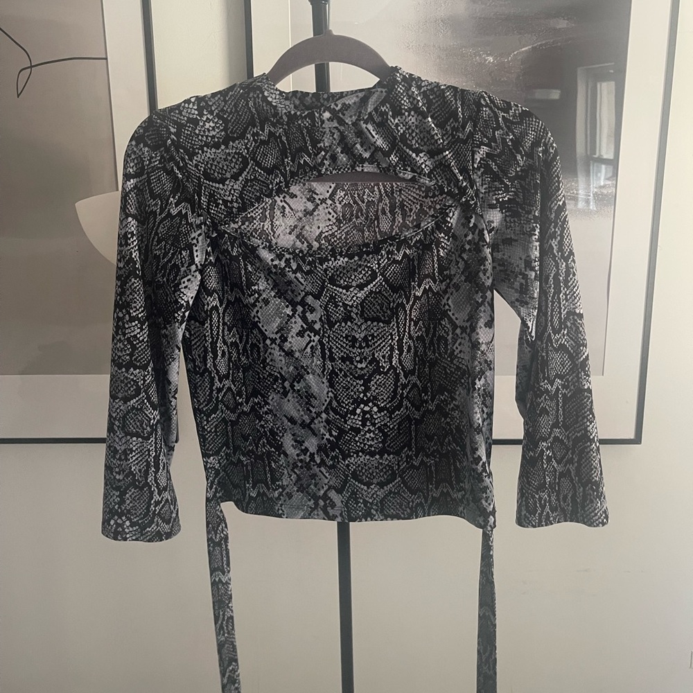 Guess Snake Pattern Long Sleeve Crop Top with wrap detail